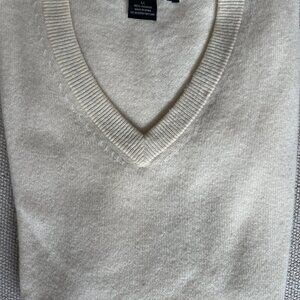 Bloomingdale's White 100% Cashmere V-Neck Sweater Mens Medium Ivory